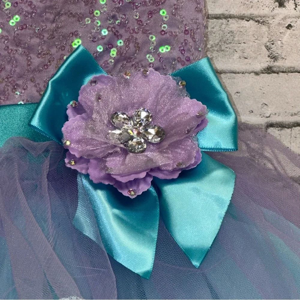 Weissman Dance Recital Dress/Bow Little Girl Size 6/6X Purple Blue Tutu Pageant